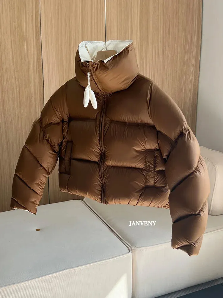 Duck Down Coat Womens Short Puffer Jacket, Winter White Parka Coat