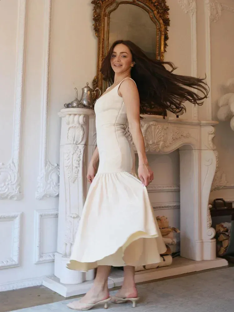solid pleated hem dress GlowEve Women's Elegant Solid Color Pleated Hem Dress, Spring/Summer