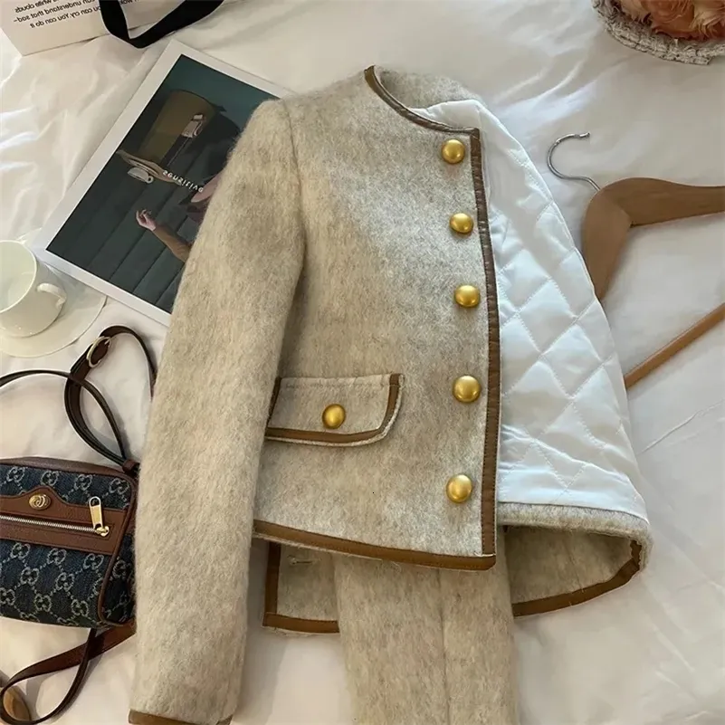 Blazer Blanc Femme Col Costume - Veste Tweed Courte Laine Haute Qualité