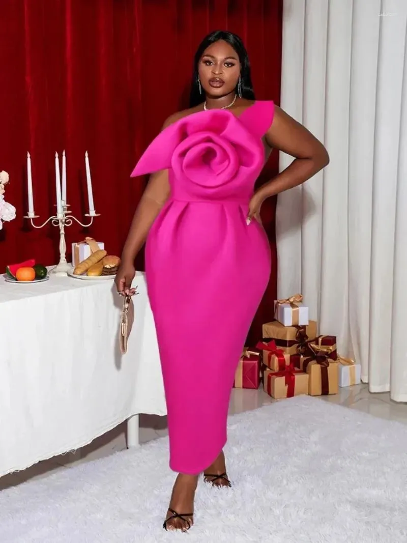 Casual Jurken Vrouwen Overdreven Feest Roze Bloem Plus Maat Koude Schouderband Midi Jurk Elegante Dames Formele Verjaardag Bruiloft Jurk Van 29 1 DHgate