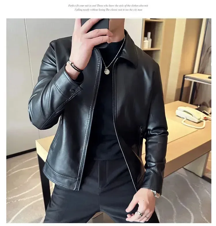Windproof PU Motorcycle Jacket With Stand Collar And Zipper