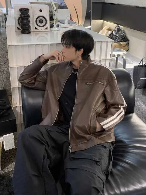 【たまえり】フード付き Houlgate ジャケット DHgate.com:Retro Striped Leather Jacket: 1950s Style, High
