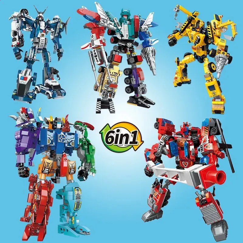 6-in-1 Transforming Robot Building Blocks Kit - DIY Construction ...