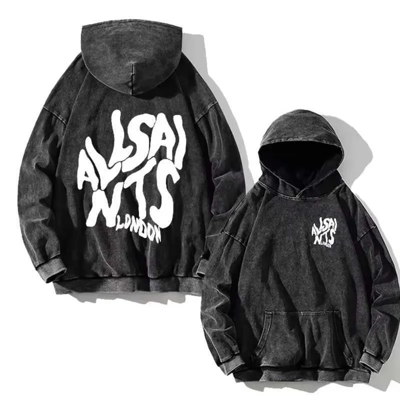 All Saints washing a hoodie American Niche Trend Brand for Men Loose Fit with Classic Letter Print Ideal for Couples J240921