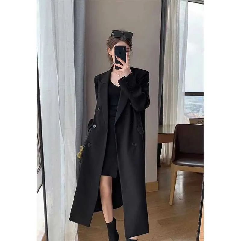 Elegant Double Breasted Long Trench Blazer Long Jacket Women For Women Korean Harajuku Streetwear Overcoat Casual Windbreaker From Tomato lele 29.01 DHgate.Com