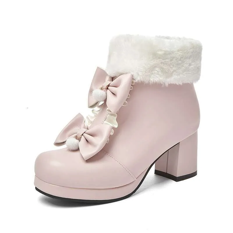 Womens Platform Ankle Boots Faux Fur Lolita Cosplay Boots Warm