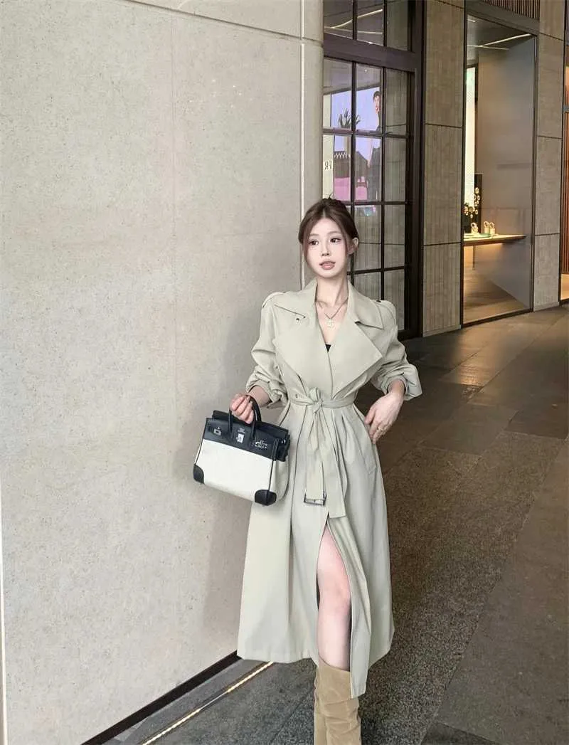 Trench Pour Femme Style Britannique – Manteau Long Genou, Coupe-vent, Double Boutonnage, Avec Poches !