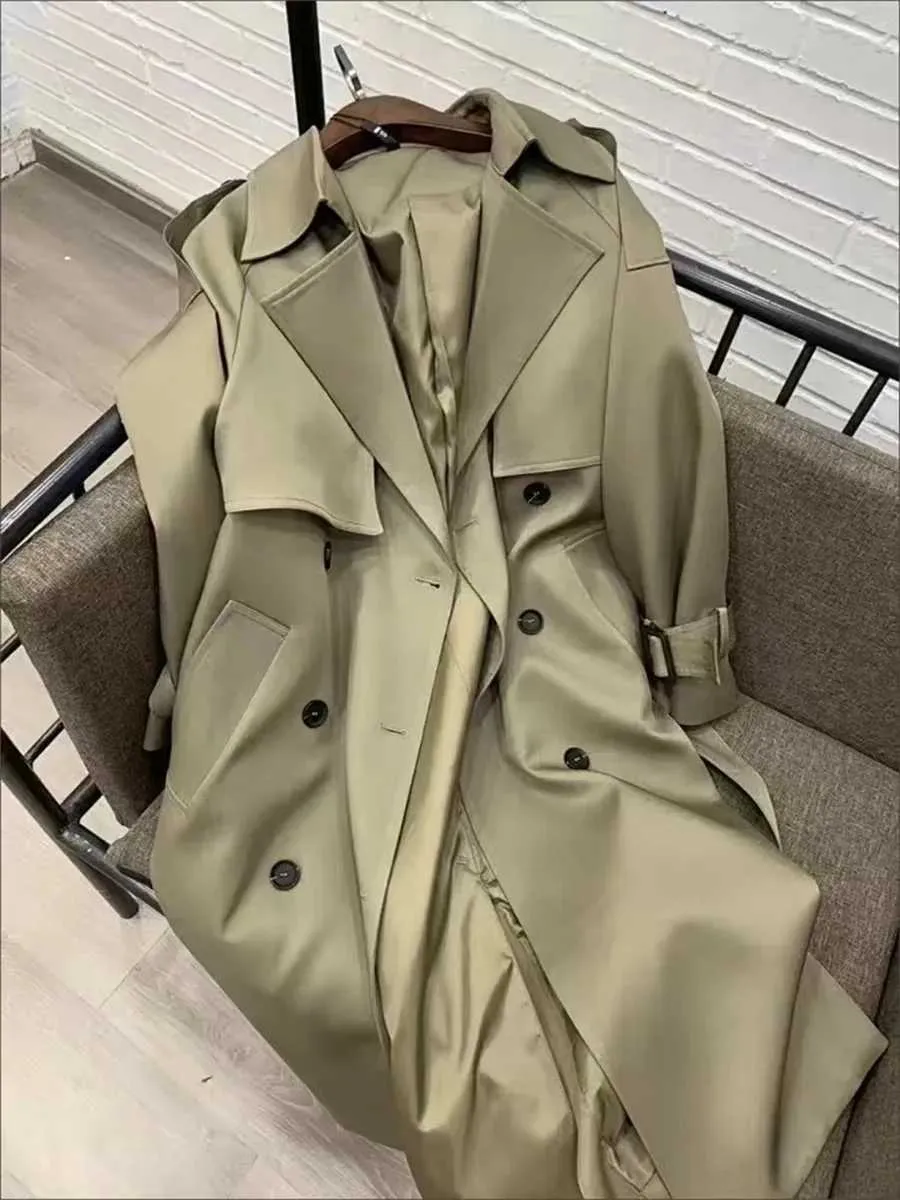 Womens Double Breasted Trench Coat - Casual Korean Gabardine