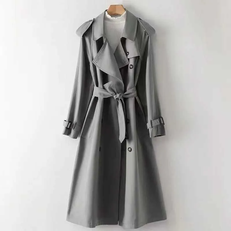Gray Mid-Length trench trench coat with Sashes - Spring Gray Mid-Length trench trench coat with Sashes - Spring