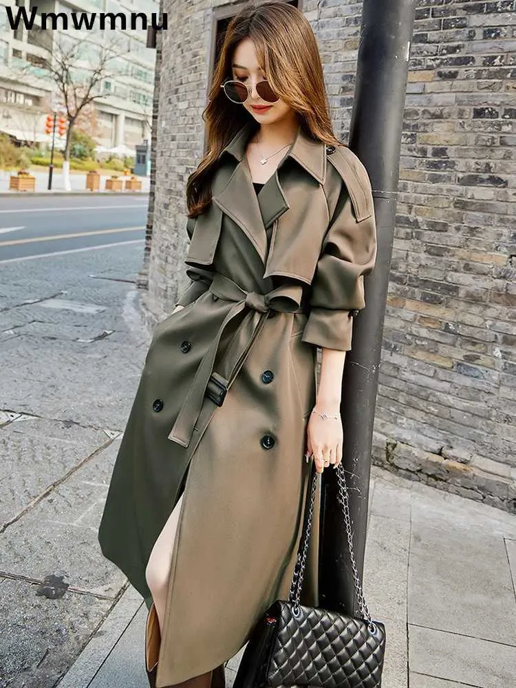 Womens Double Breasted Trench Coat - Casual Korean Gabardine