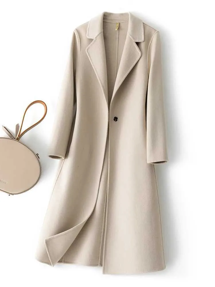 Reversible Wool Coat for Women - Long, Single Button, Pure Wool