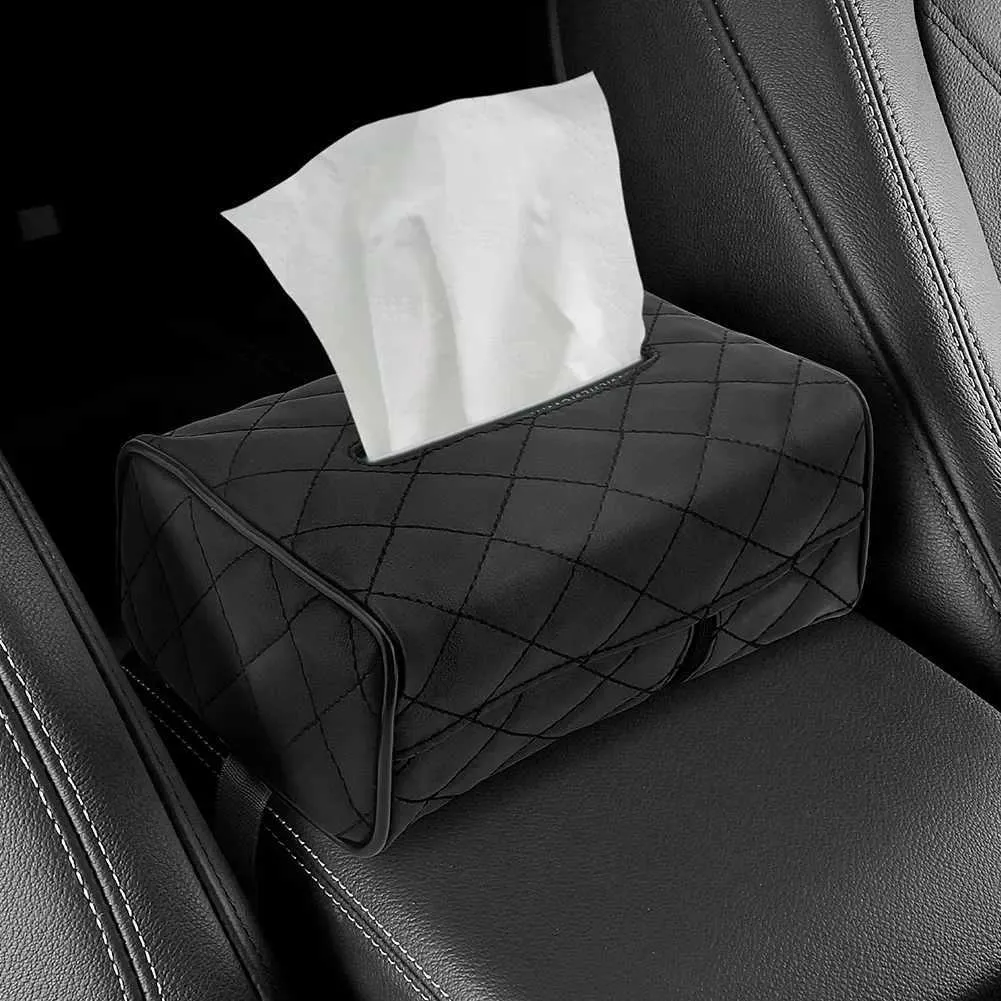 Car Tissue Holder Noaman Premium - PU Leather Backseat Organizer (Fits 120 Tissues) Car Trash