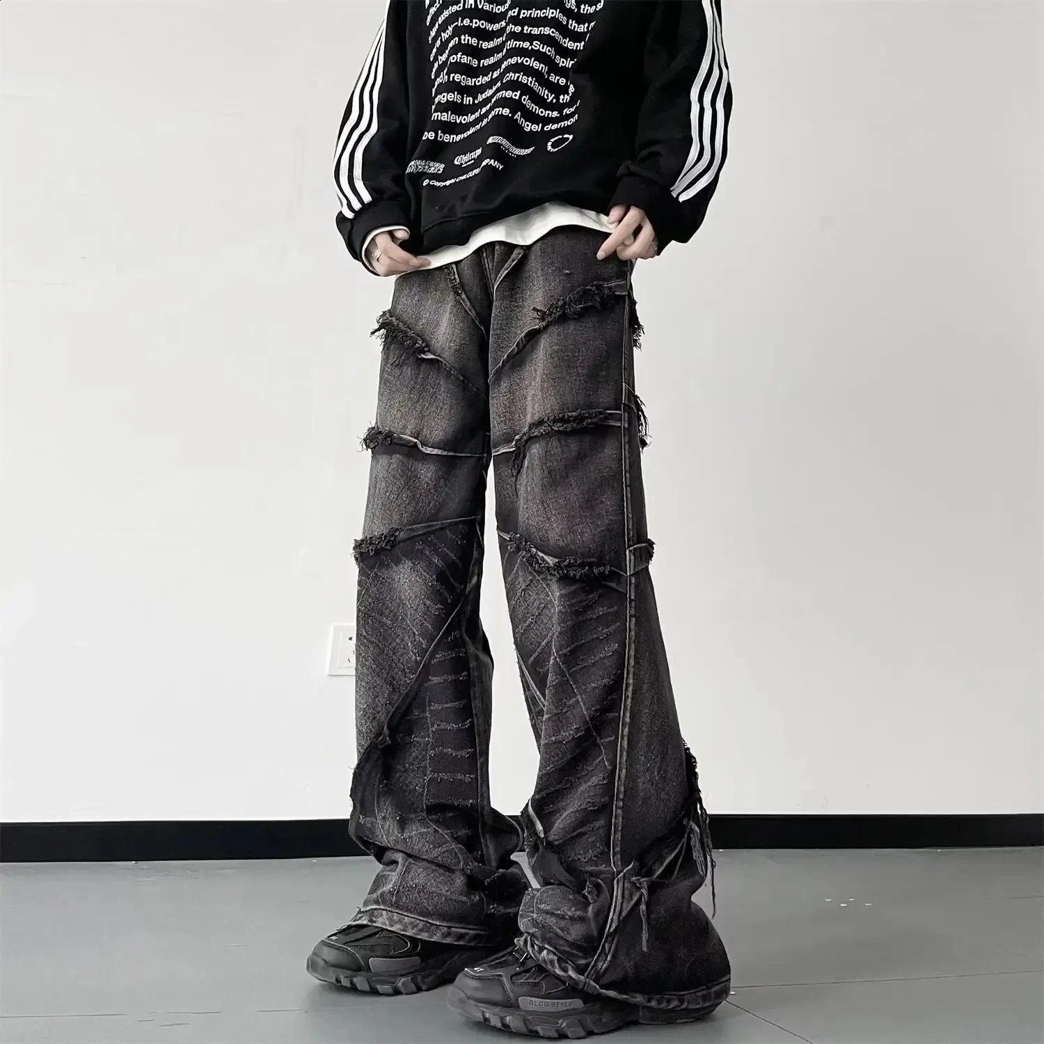 【Anyone more】Meb Black Retro Wash Wide Pants DHgate.com:Black Washed Oversized Wide Leg Jeans for Men
