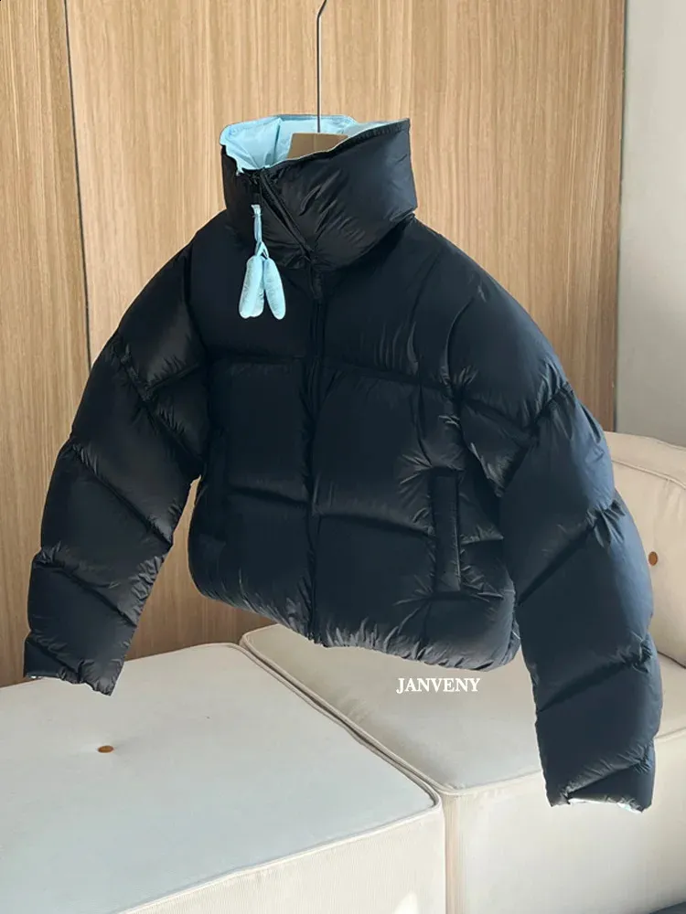 Duck Down Coat Womens Short Puffer Jacket, Winter White Parka Coat