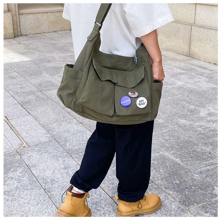 Versatile Canvas Crossbody Messenger black bag for Students