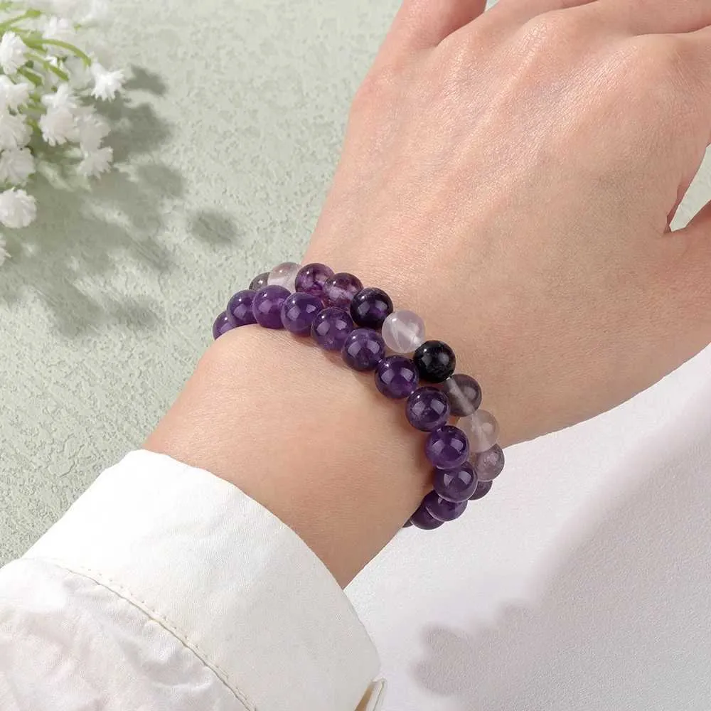 Bracciale Saturno con pietre naturali Ametista da 6 mm - Zen Home