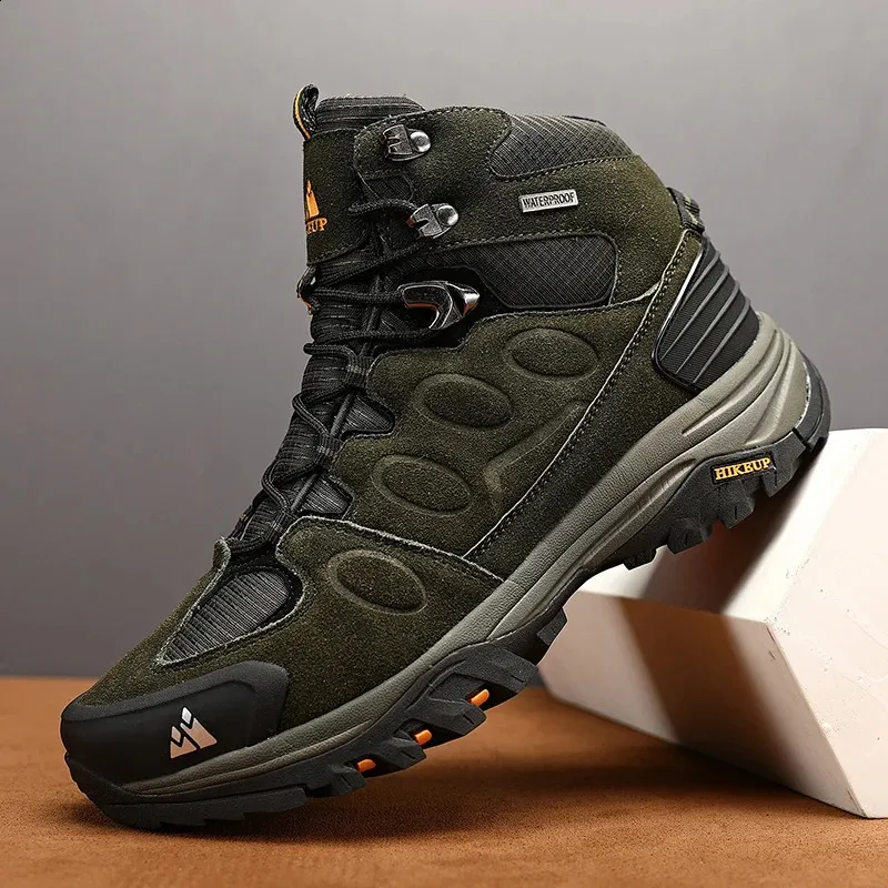 HIKEUP Hoher Herren-Wanderschuh, Winterschuhe, Schnürschuhe, rutschfest, Outdoor-Sport-Freizeit-Trekkingschuhe, wasserdicht, Wildleder_voghion.com