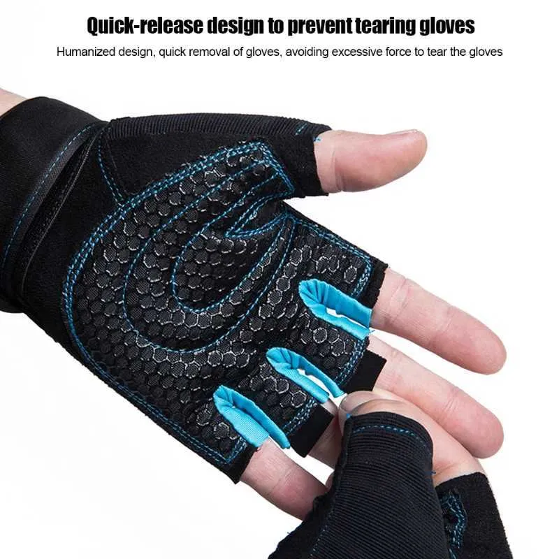 Guantes De Gimnasio FITNESS FORCE - Agarre De Silicona, Medio Dedo, Hombre/Mujer
