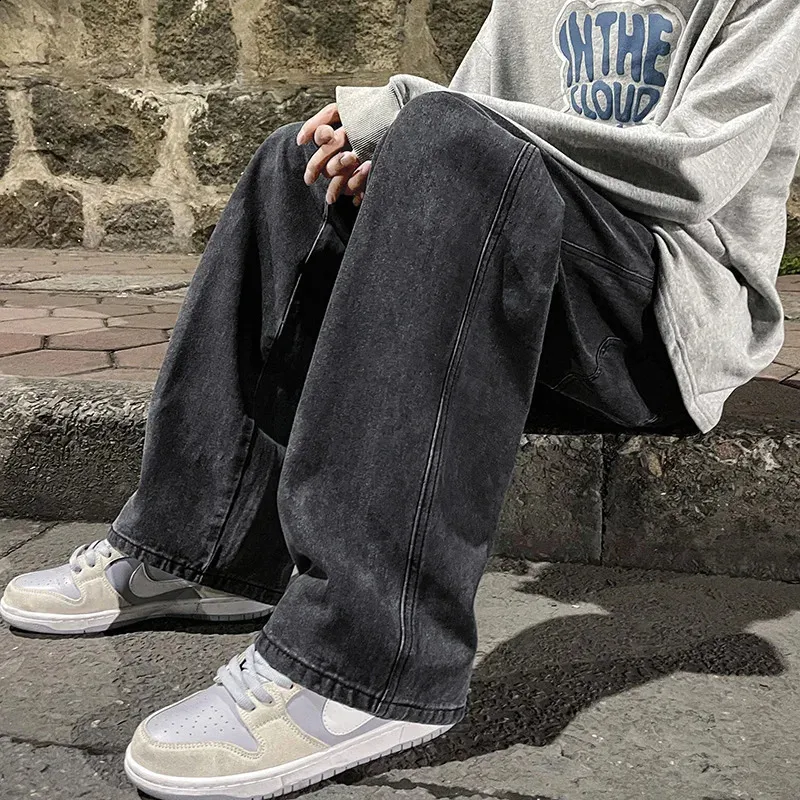 Korean Jeans Mens Hip Hop Jeans: Loose Fit Straight Leg Denim Pants For ...