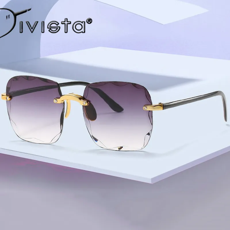 Fashion Women Sunglasses Shades Gray Rimless Casual Formal Accessory Luxury Cross Accessories Moissanite Diamond Set Rimless  main image 3