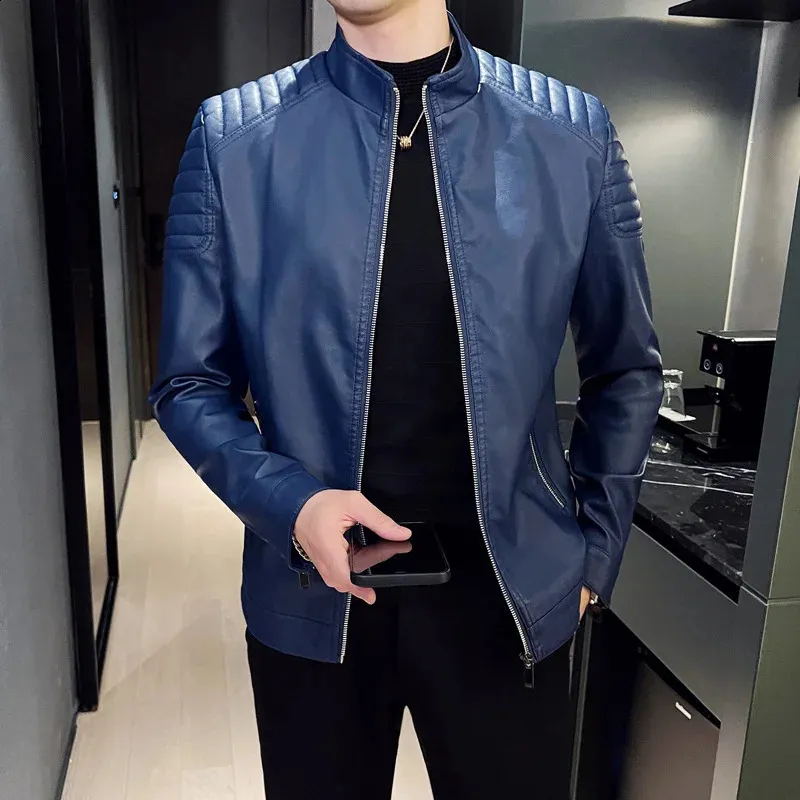 Mens Trendy PU Leather Motorcycle Jacket With Stand Collar Mens Trendy PU Leather Motorcycle Jacket With Stand Collar