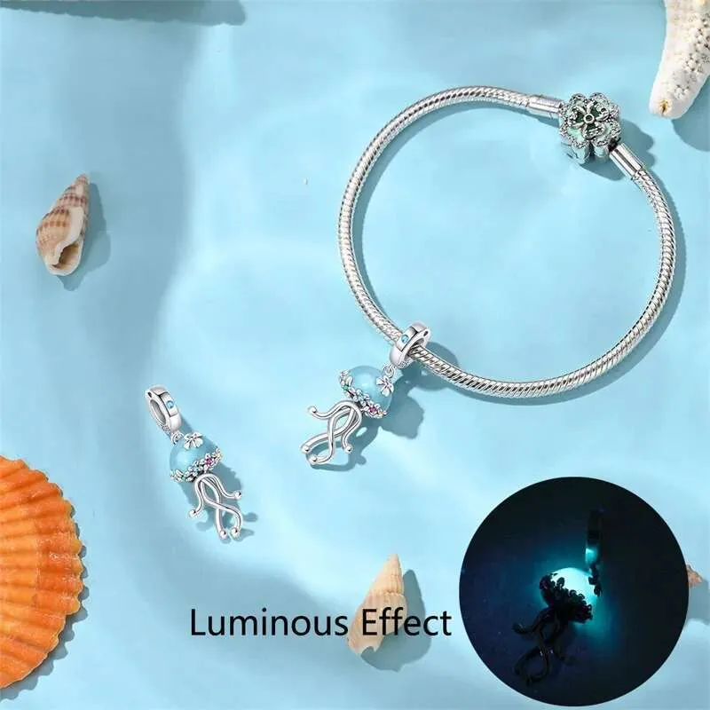 925 Sterling Silver Blue Ocean Ship Lighthouse Starfish Turtle Dolphin Charms Pendants Fit Original Bracelets DIY For_voghion.com
