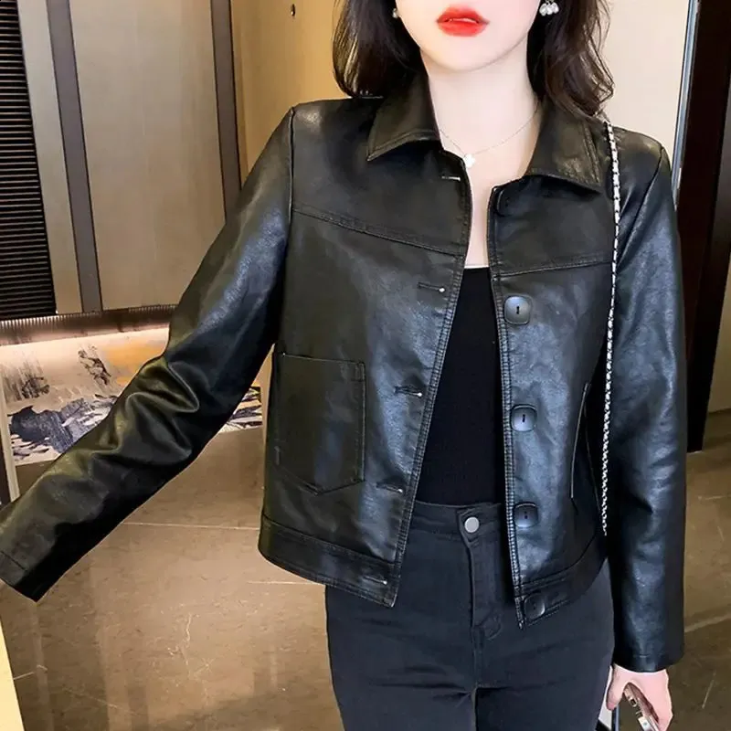Women's Motorcycle Style Leather leather jacket - Short