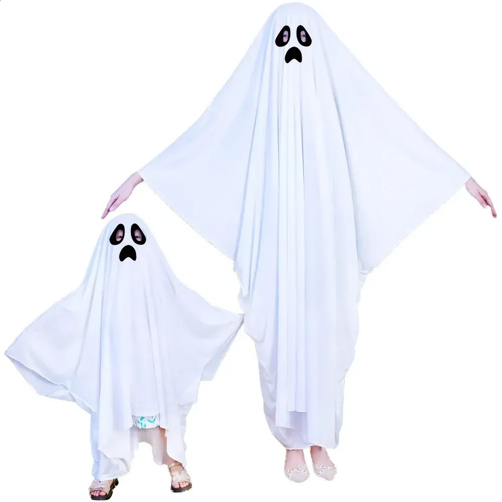 Noubeau Unisex Kid Ghost Costume Girl Halloween Fancy Dress Cosplay Boy White Boo Ghost Cloak Child Spooky Trick Or Treating(White,5 7 Years
