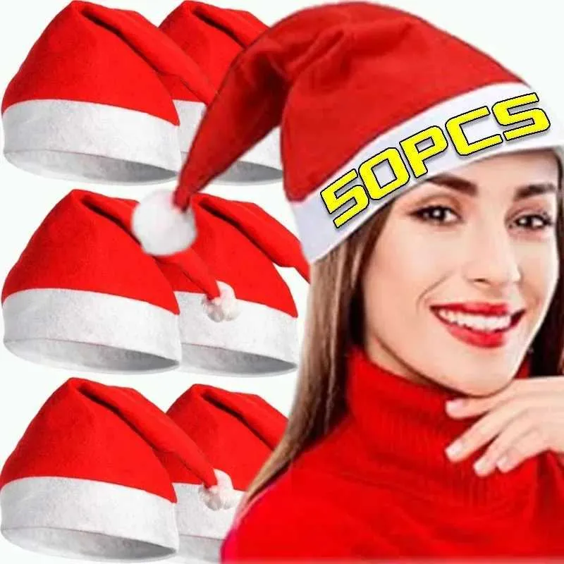 Save Big on Bulk Christmas Hat Adult Festive Xmas Santa Hats: Non Woven  Christmas Hats For Adults Kids Red Holiday Party Headwear (50/1 Pcs)  Best