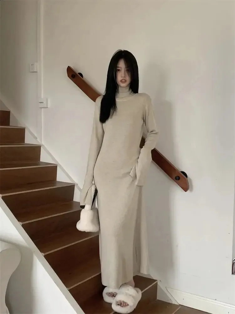 Knitted Dress Women's, Long Sleeve Casual Winter Dress, Korean Fashion Turtle Neck Tight Dress, Black Knitted Dress Women's, Long Sleeve Casual Winter Dress, Korean Fashion Turtle Neck Tight Dress, Black
