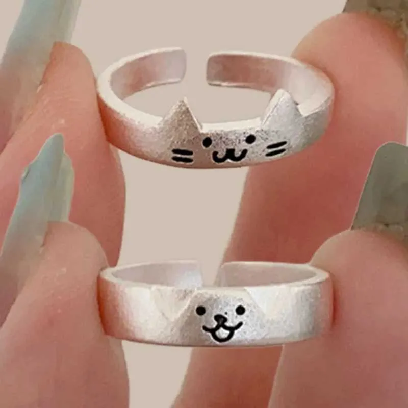 2PCS Matching Cow Couple Rings - Adjustable Stainless Steel Promise Rings For Men & Women, Animal Lover Jewelry Gift