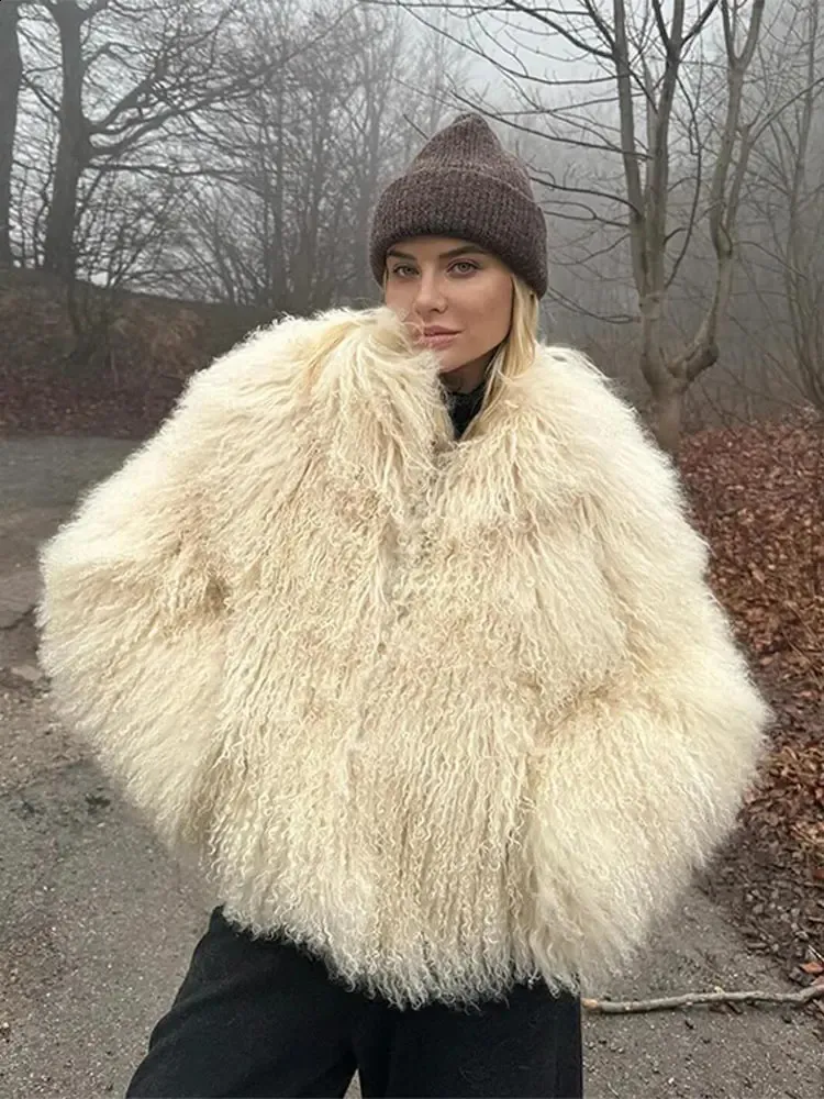 Vintage High Street Collarless Fur Jacket Coat With Elegant