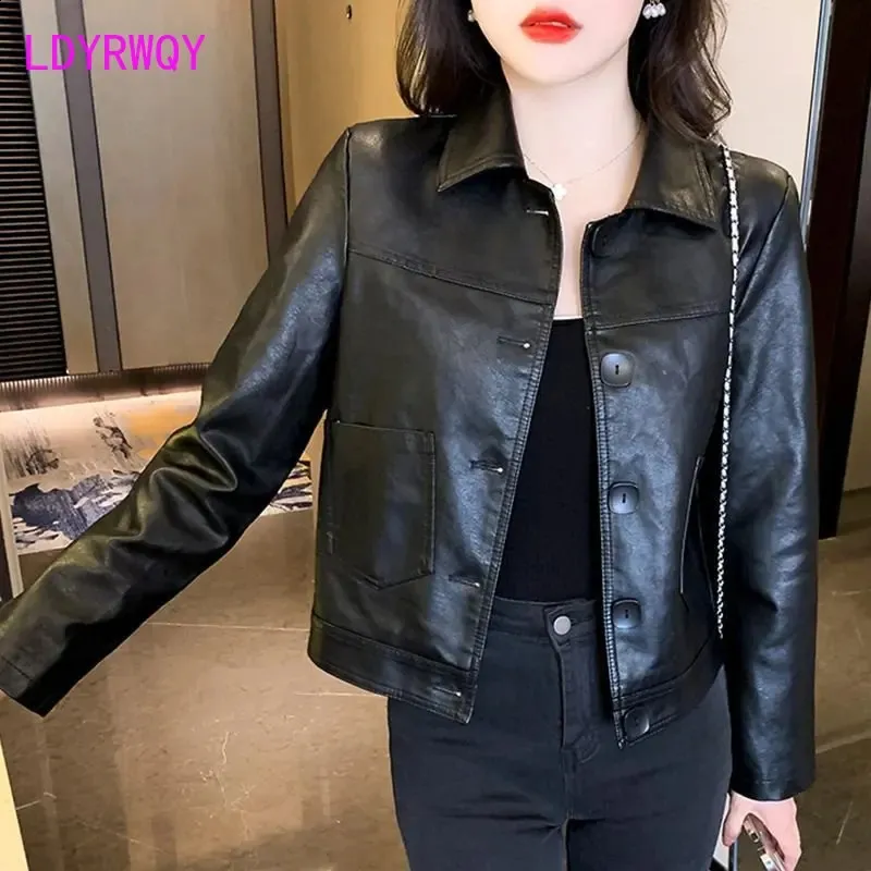 Suede Leather Jacket Womens Short Motorcycle Style Top For Spring