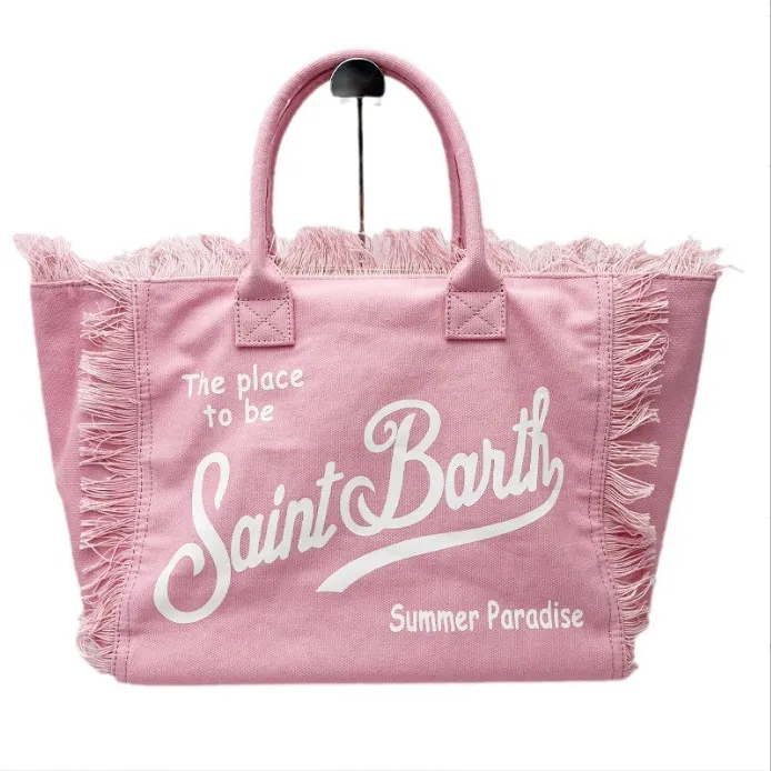Saint Barth Borsa Mare Donna Tote Artigianale Jeans Stampato Moda