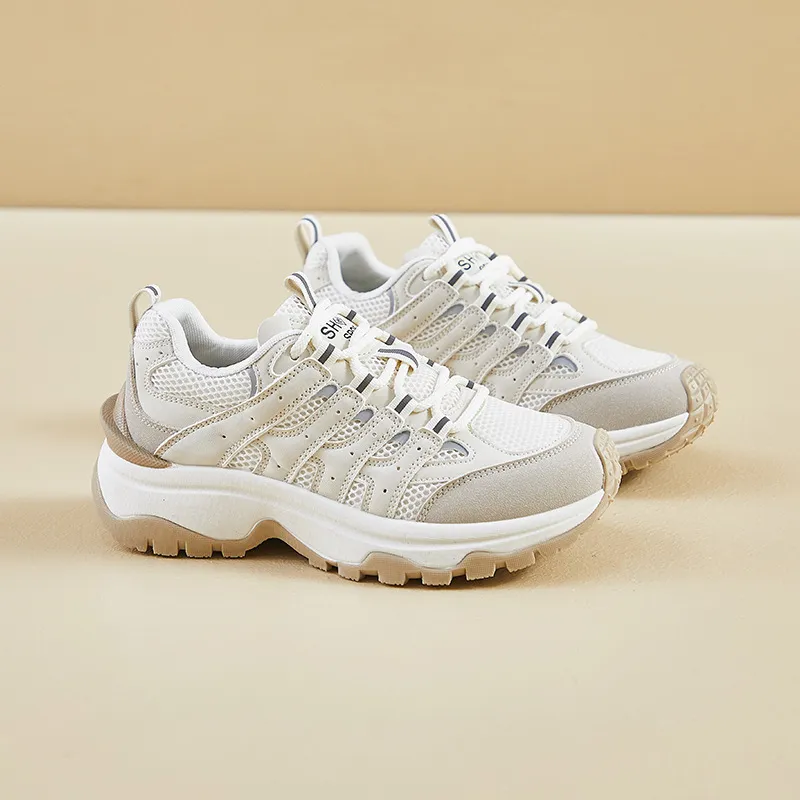 Womens Thick Sole Sneakers - Casual Running Shoes in Grey