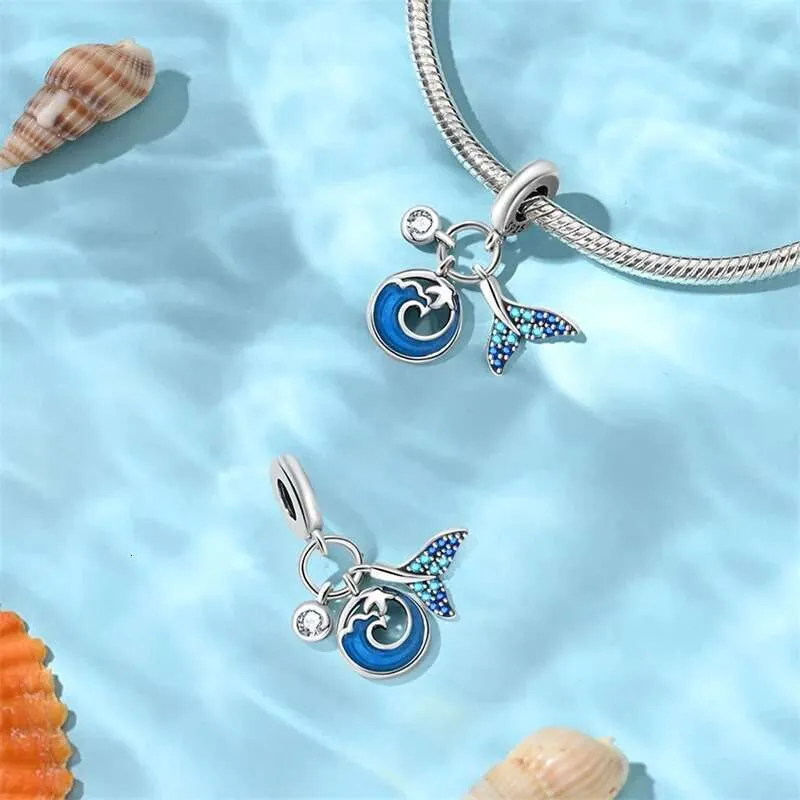 925 Sterling Silver Blue Ocean Ship Lighthouse Starfish Turtle Dolphin Charms Pendants Fit Original Bracelets DIY For_voghion.com
