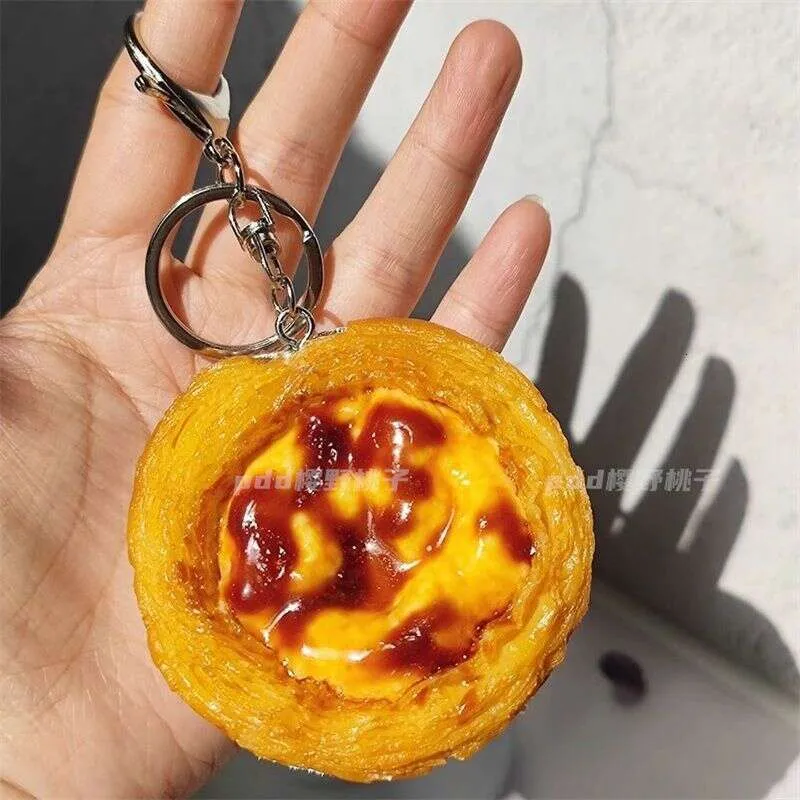 Creative Simulated Egg Tart Keychain Fun Food Open Near Me Bag For