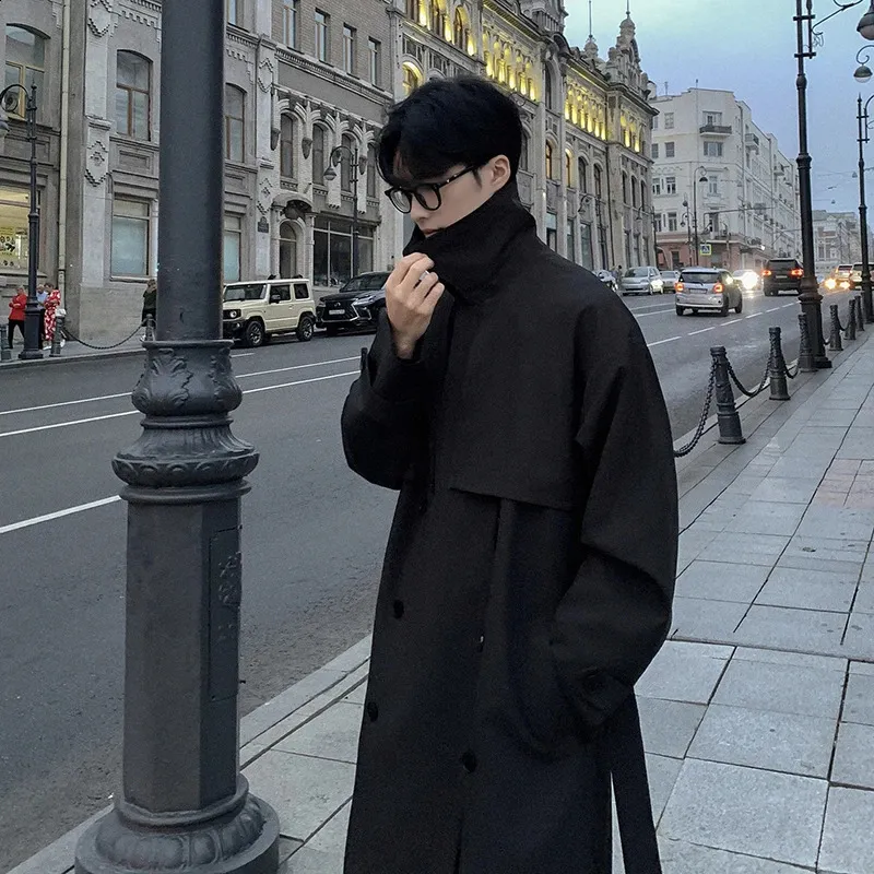 ジャケット・アウター LONG TRENCH COAT/Hype Mens Long Trench Coat Hooded Windbreaker Casual Harajuku Overcoat