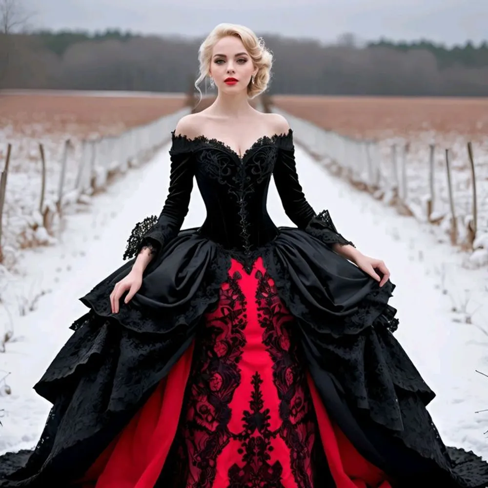 Quinceanera Dresses Wedding Dress Vestido Rojo Con Negro Gothic Style Wedding  Dresses: Black And Red Long, image size:1000x1000