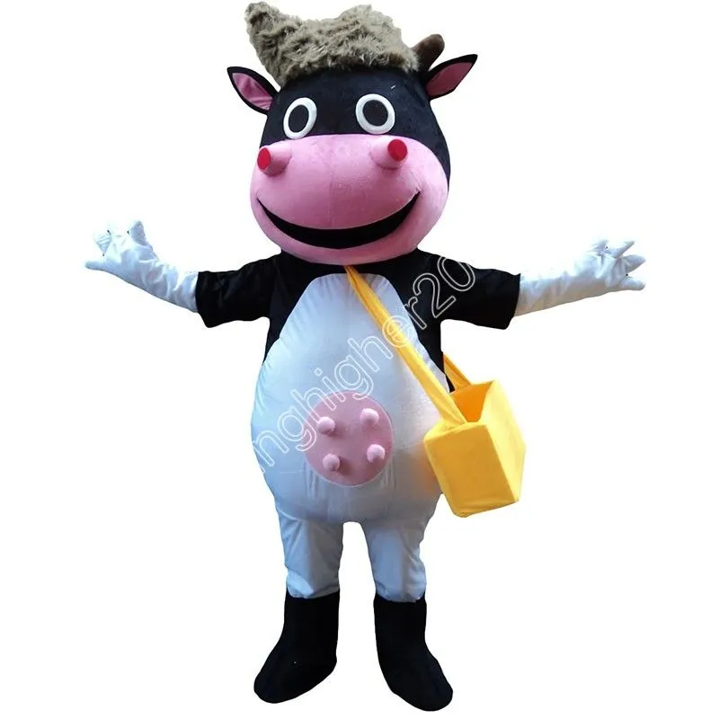 Adult Cute Cow Mascot Costume Unisex Farm Animal Fancy Dress Outfit