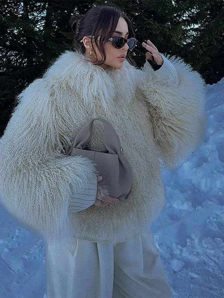 Vintage High Street Collarless Fur Jacket Coat With Elegant