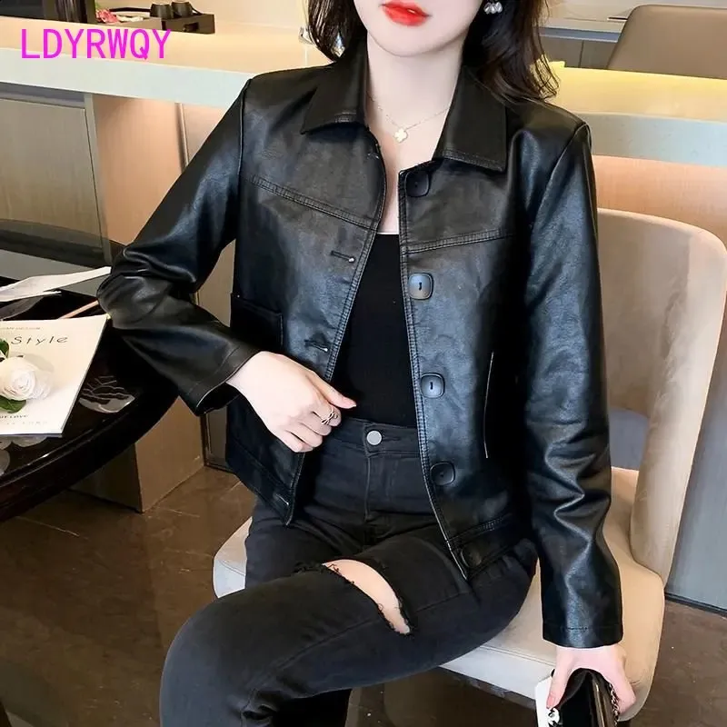 Women's Motorcycle Style Leather leather jacket - Short