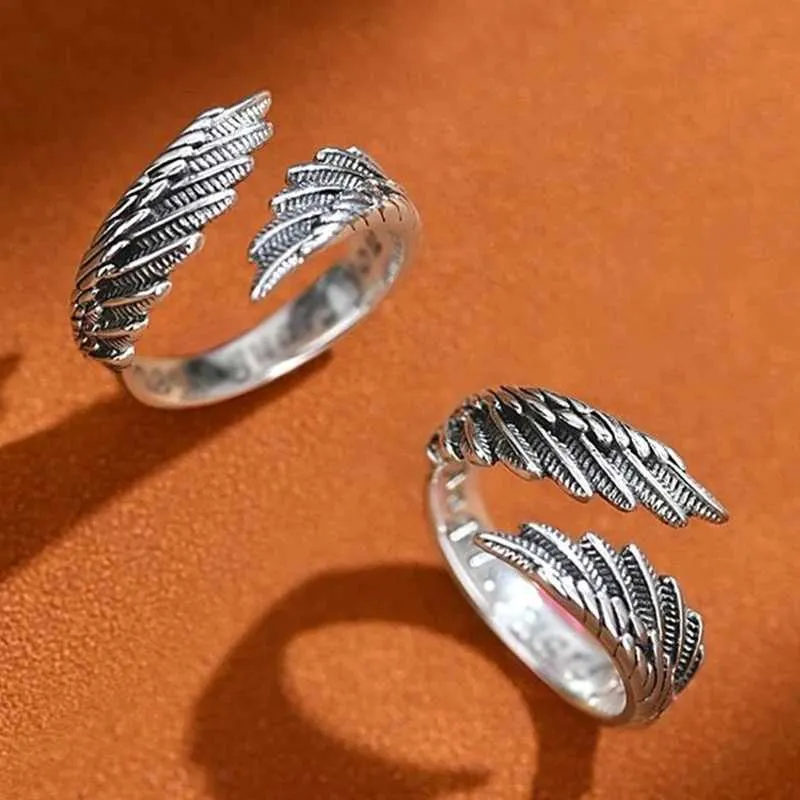 Vintage Angel Bat Wing & Demon Eye Rings Adjustable Silver Couples ...