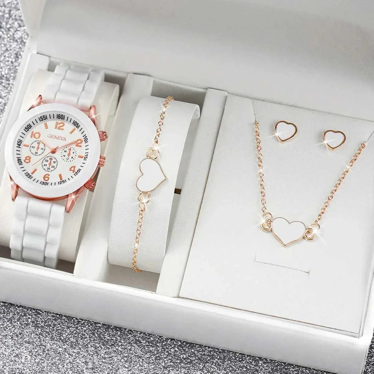 Geneva Watch Set with Silicone Bands for Women, Quartz 