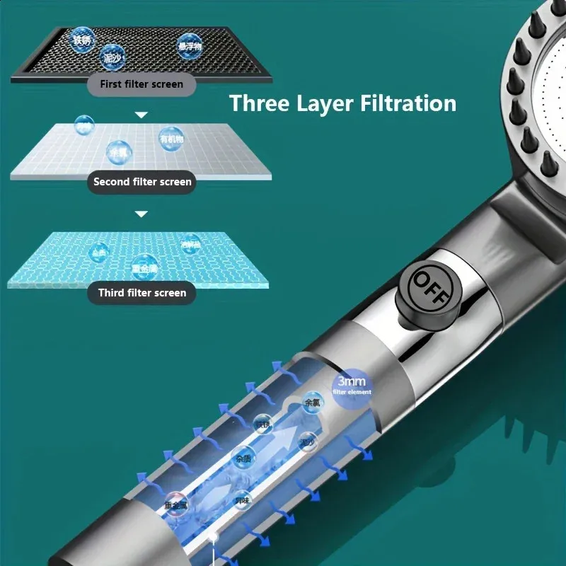4 Modes Shower Head High Pressure Showerhead OneKey Stop Water Massage With Filter Element Bathroom Accessories Y240918_voghion.com