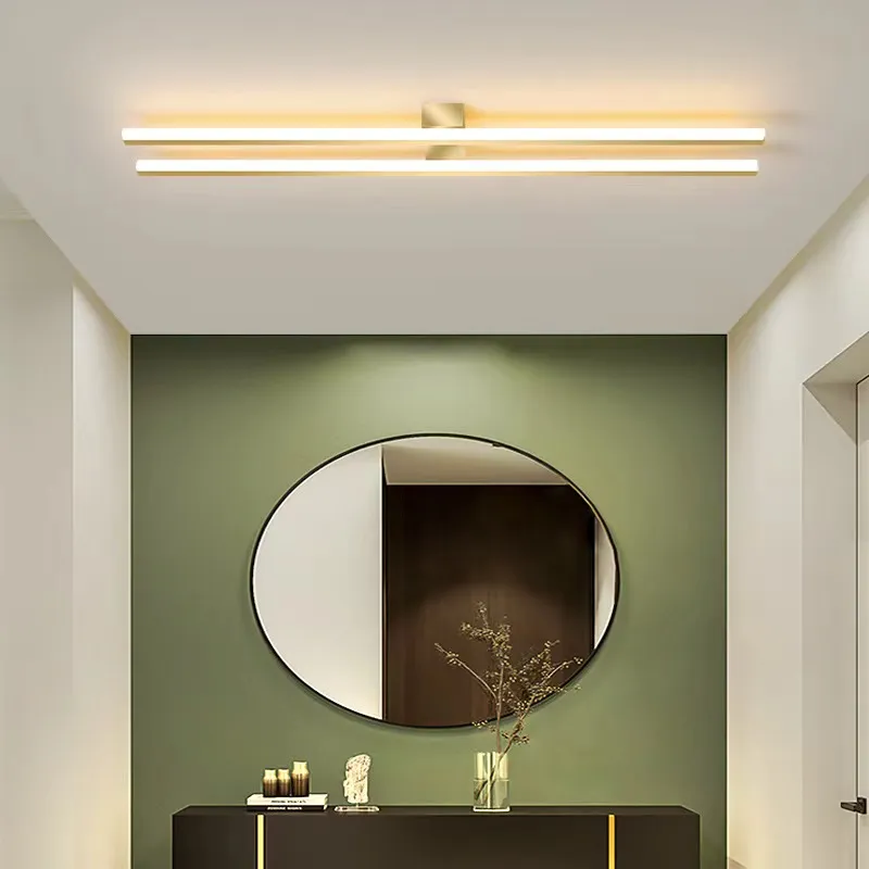 Gold Linear LED Ceiling Light – 48cm Flush Mount Fixture With Tri-Color Temperature, Metal & Silicone, For Hallway, Cafe, Or Bedroom