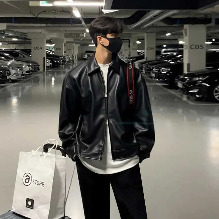 DHgate.com:Mens PU Leather Double Zipper Jacket - Black