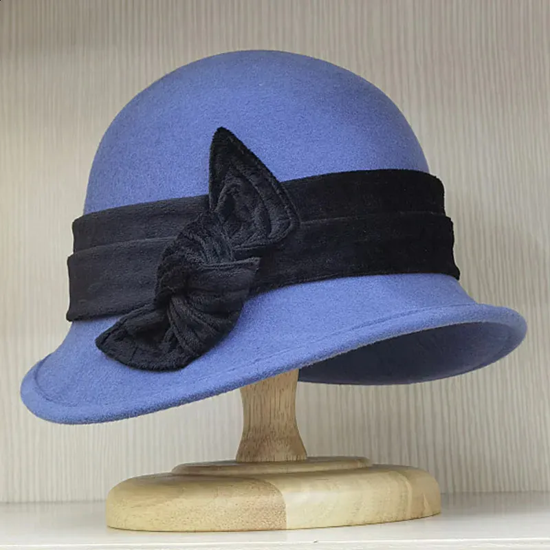 Vintage Felt Bucket Hat Fedora Cloche Cap Warm Slouchy Solid Bowler Women Cloche Bucket Hat Vintage Faux Wool Felt Hat Winter  main image 4
