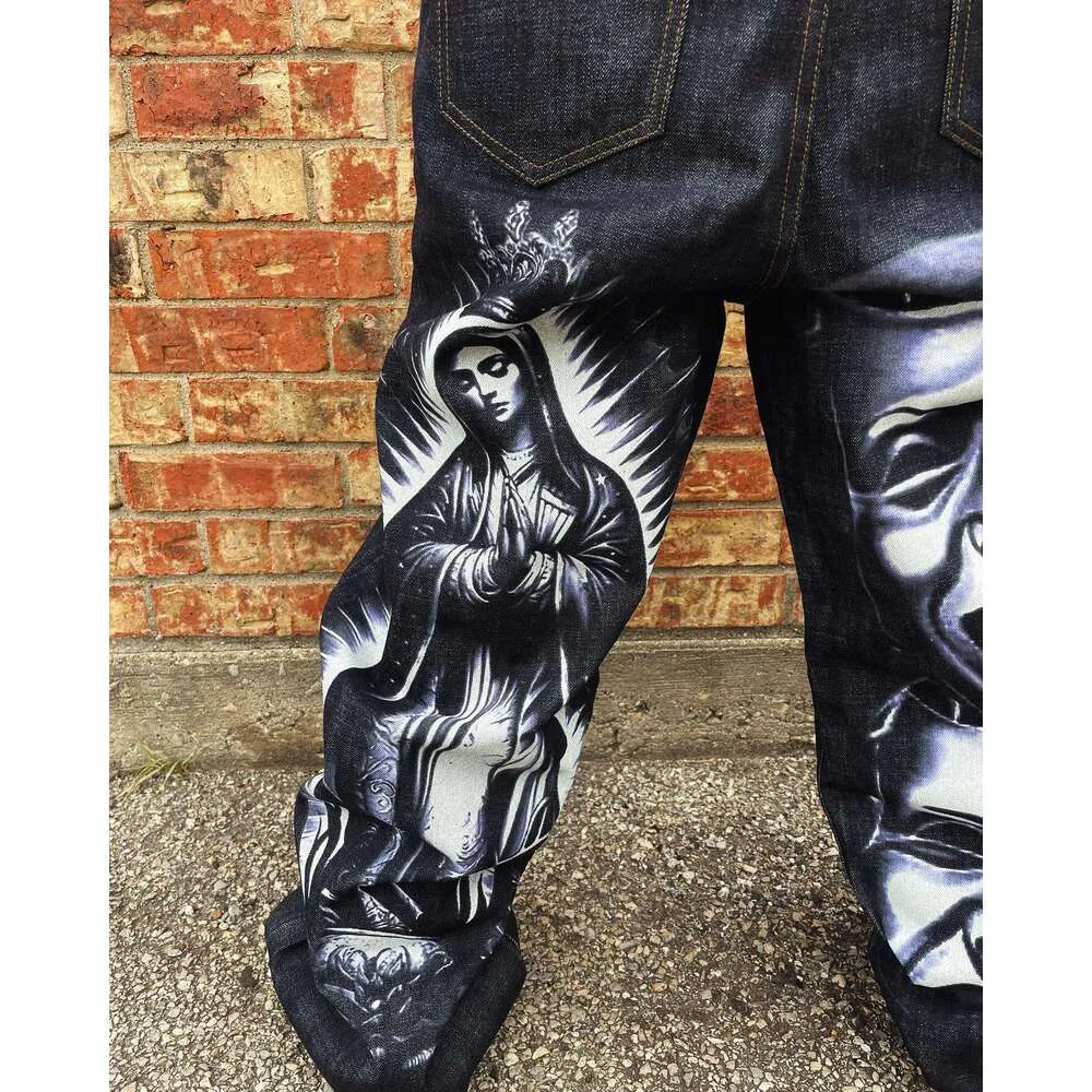 Gothic Letter Embroidered Wide Leg Jeans - Y2K Harajuku Hip