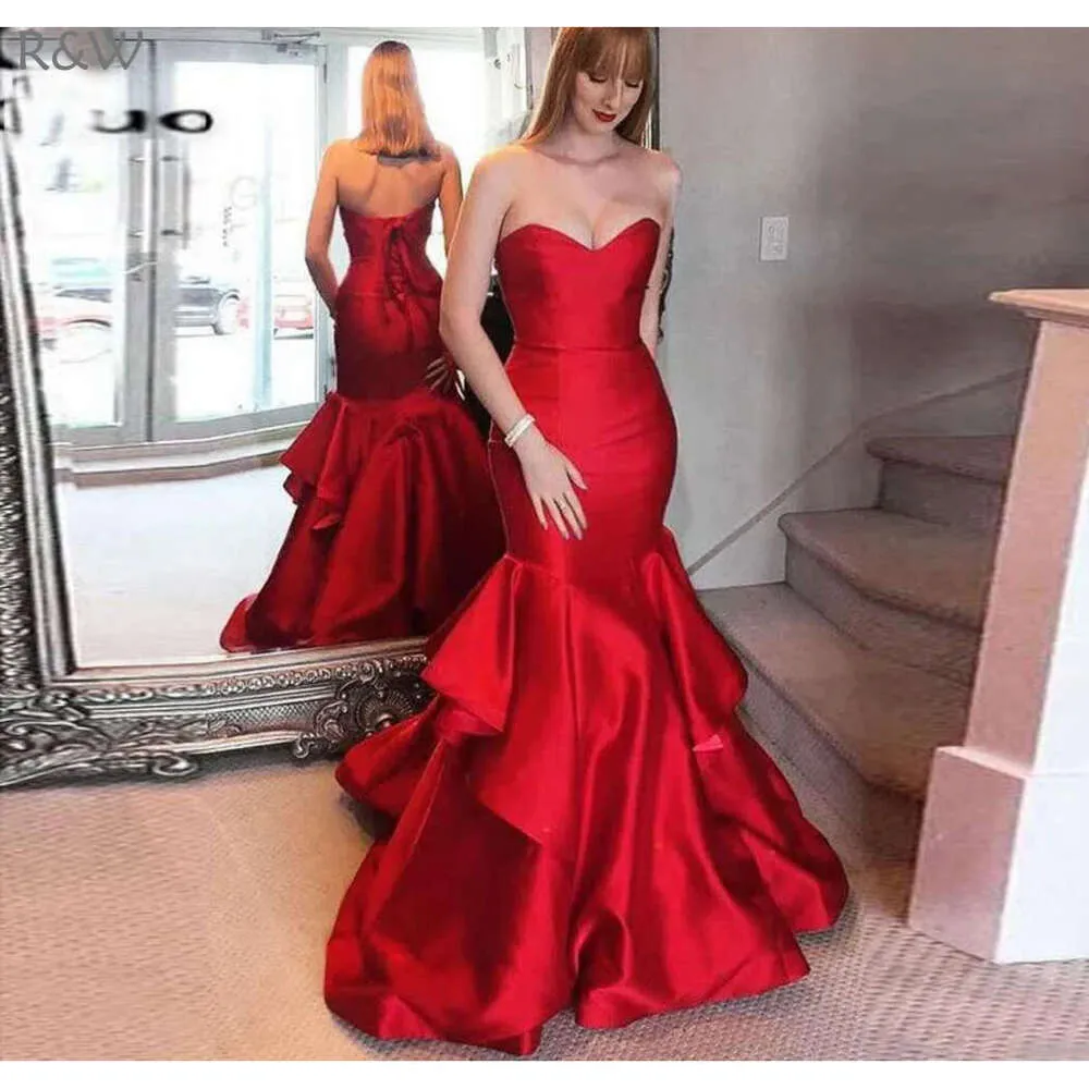 open lace back dress Honey Couture DESERIEE Red Open Lace Up Back Mermaid Formal Dress main image 0